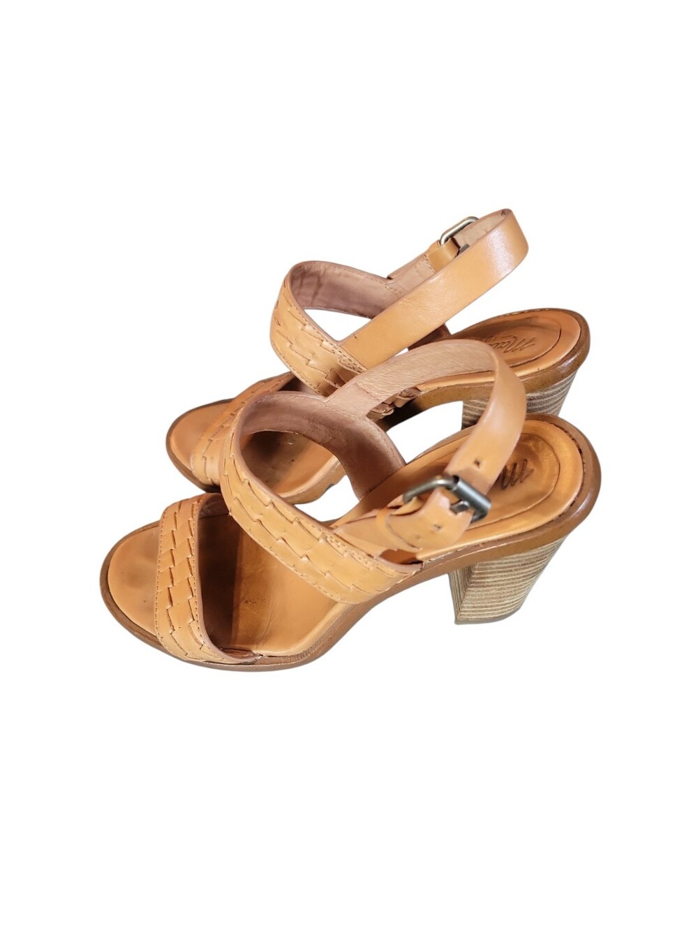 Madewell Hutton Women's Tan Leather Block Stacked 4" Heel Sandals Sz 6 - Picture 8 of 10